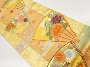 佐賀錦唐織扇に菊・牡丹・八重桜模様織出し袋帯